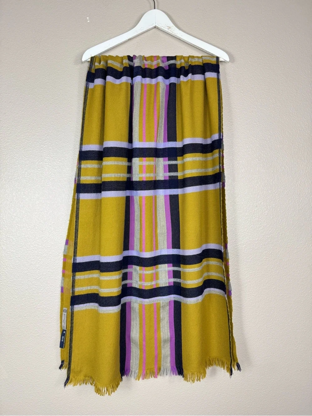 INOUITOOSH PARIS 100% Wool Plaid Art To Wear Designer Scarf F